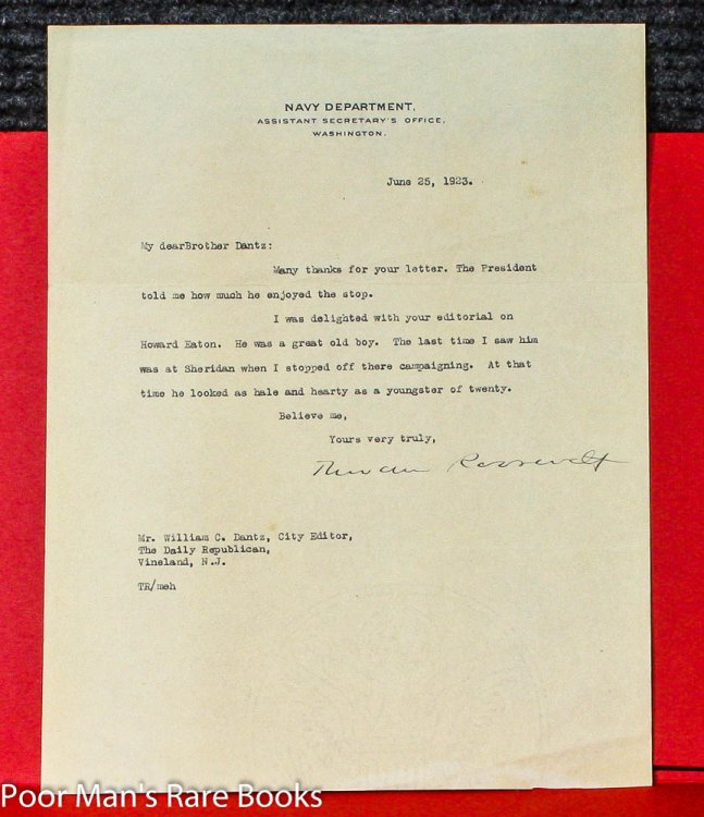 ROOSEVELT, THEODORE [III]. TYPED LETTER SIGNED. ROOSEVELT, EDITH KERMIT. AUTOGRAPH LETTER SIGNED WHITTIER, J[OHN]. ALS. JOHN J WINN ALS