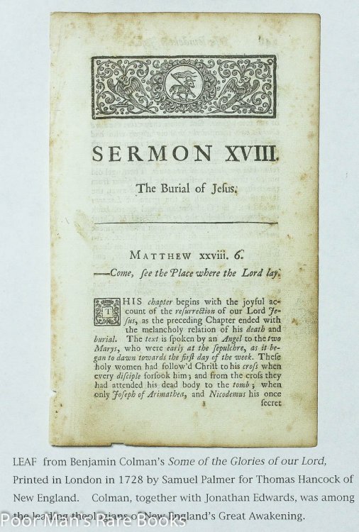 Leaf From Some Of The Glories Of Our Lord And Saviour Jesus Christ 1728 Sermon XVIII