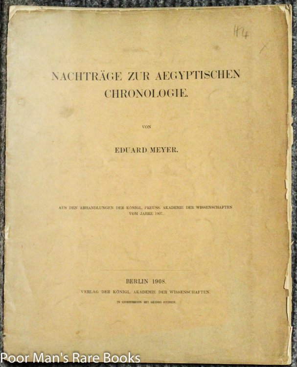 Nachtrage Zur Aegyptischen Chronologie 1908