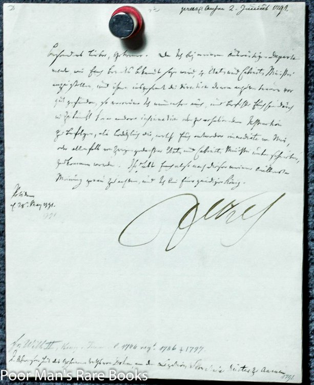 Friedrich Wilhelm I I King Of Prussia. 1 Piece. Letter Signed. Potsdam, 1791.