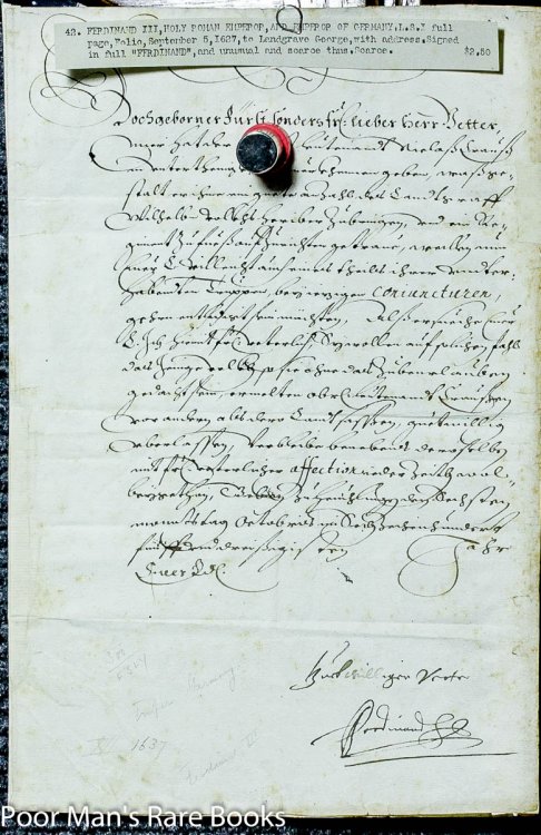 Ferdinand Iii, Document Signed. 5 September, 1627.1 Piece. Folio, Docketed.