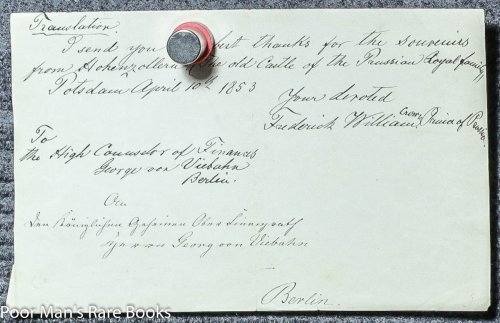 (autographs - Royalty). Manuscript Document Signed. Frederick IV Of Prussia. Potsdam, April 10, 1854