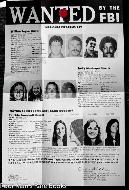 Authentic Wanted By The F B I Poster For Patty Hearst 1975. Printed Both Sides.