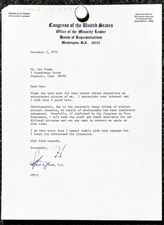 Letter Expressing Thoughts Of Being Confirmed By Congress As Vp 11/3/1973 Typed Letter Signed Gerald R Ford