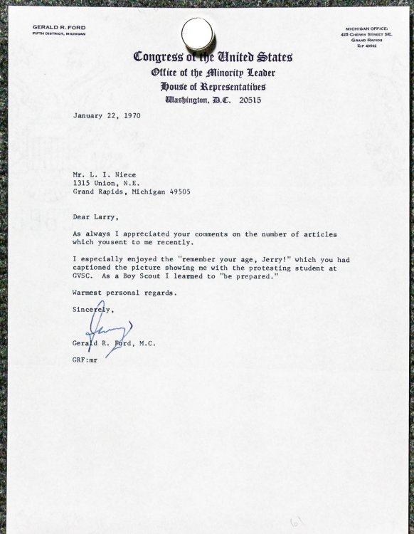 Gerald R Ford, Typed Signed Hunorous Letter 1970