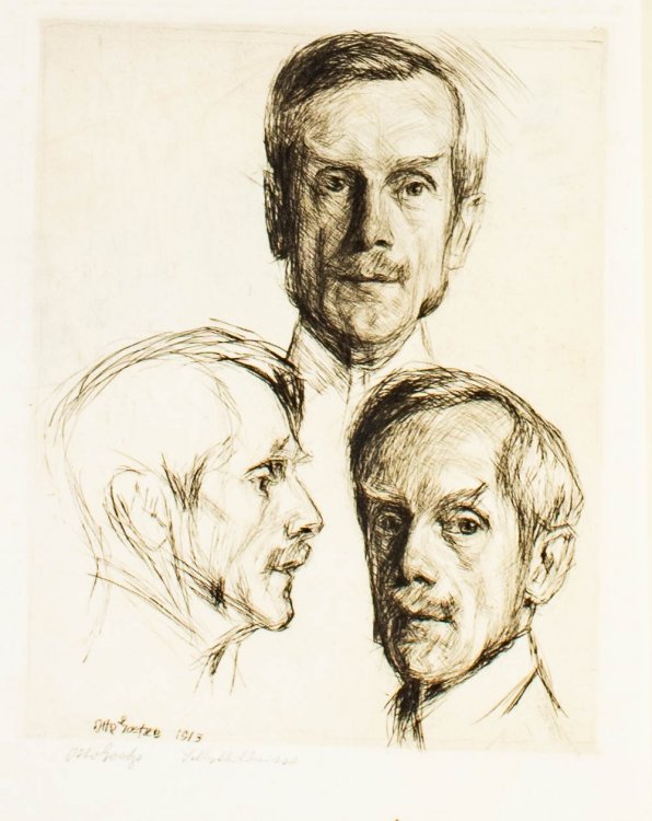 Etching Pencil Signed And Titled By Otto Goetz. Three Heads 11