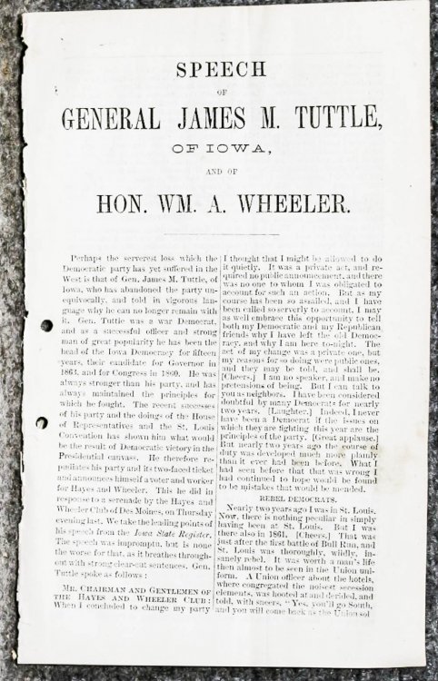 Lincolniana Speech Of General James M. Tuttle, Of Iowa, And Of Hon. Wm. A. Wheeler. Extract