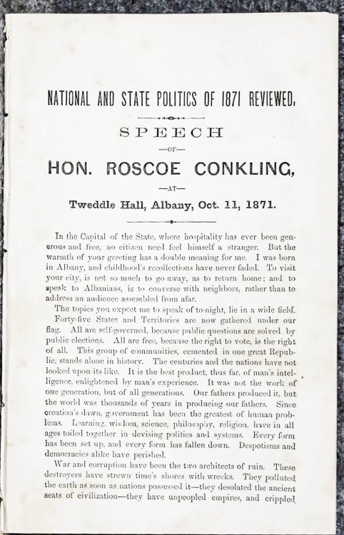 National And State Politics Of 1871 Reviewed- Speech- Of Hon. Roscoe Conkling.extract [ Lincolniana]