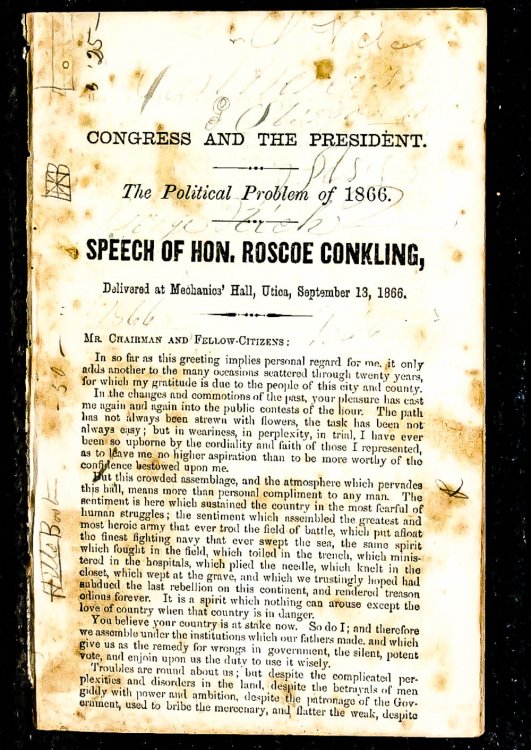 Speech Of Hon Roscoe Conkling The Political Problem Of 1866