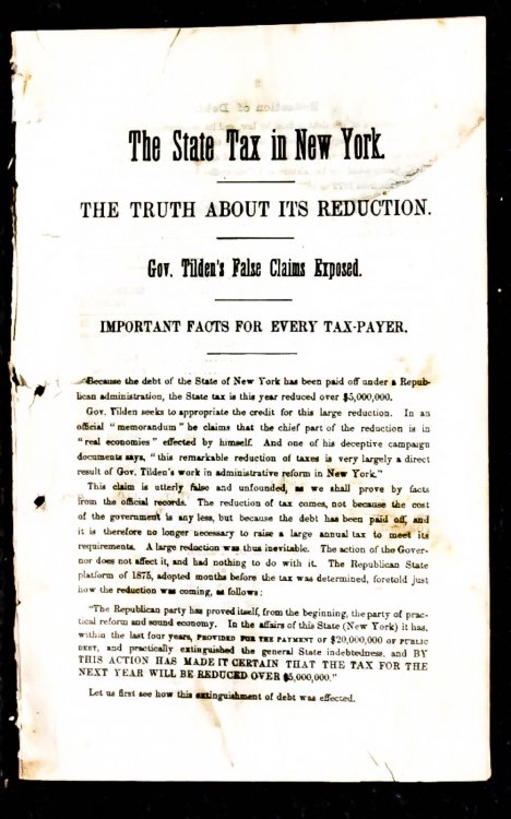 State Tax In N Y, The Truth About It'd Reduction, Gov Tlden's False Claims Exposed 1876 Extract