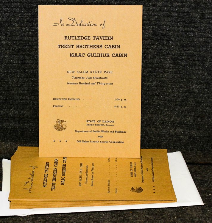 Lincolniana Broadside On Card Celebrating Pageant And Dedication At Rutledge Park, Trent Brothers Cabin And Isaac Gulliher Cabin