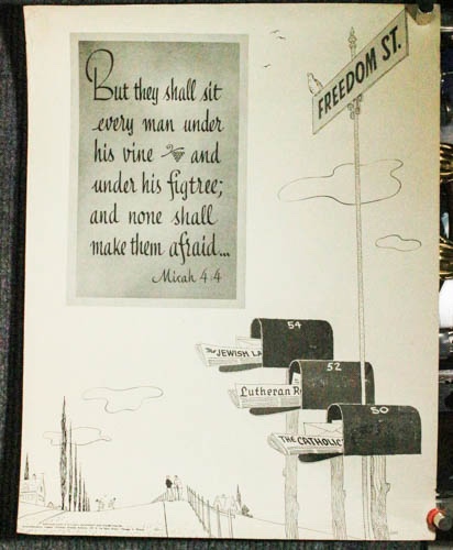 But Thou Shall Sit Every Man Under His Vine And Under His Figtree; And None Shall Make Them Afraid Micah 4: 4 Anti-defamation League Poster Circa 1940 L/R