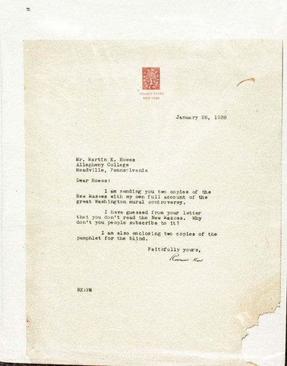 Rockwell Kent Signed Letter.**1938 T L S