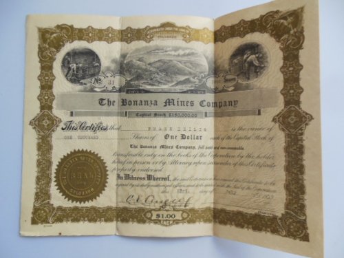 Bonanza Mines Company Stock Certificate #30