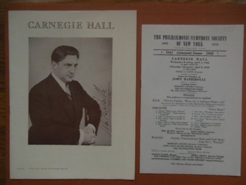 Carnegie Hall Program; The Philharmonic Symphony Society of New York Program (Featuring John Barbiolli)