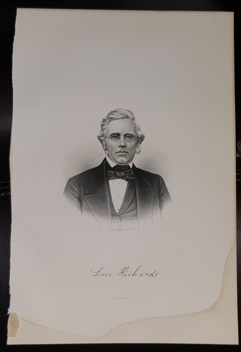 Steel Engraving - Levi Richards - Original MORMON / Utah Pioneer Steel Engraving
