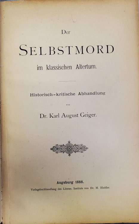 Der Selbstmord Im Klassischen Altertum [German Edition]