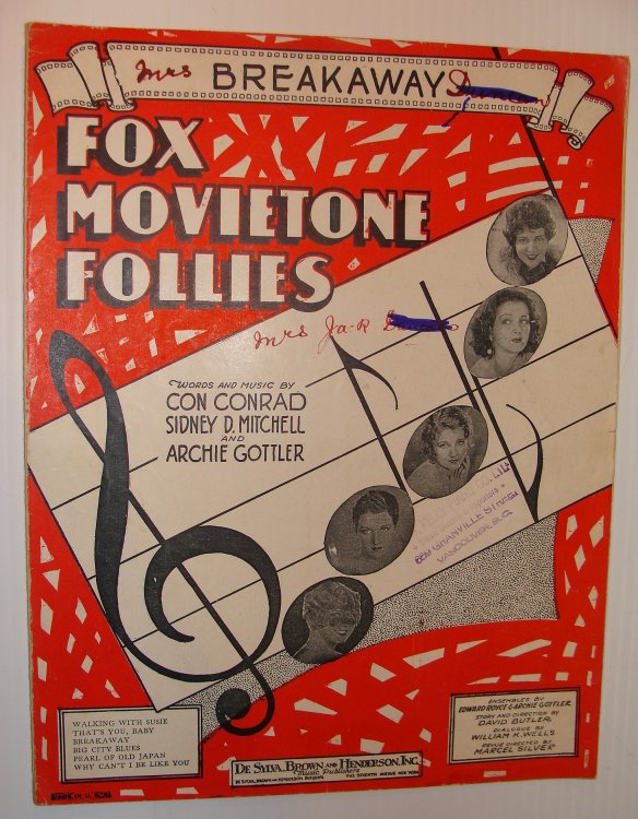 Breakaway - Sheet Music for the Song from Fox Movietown Follies of 1929