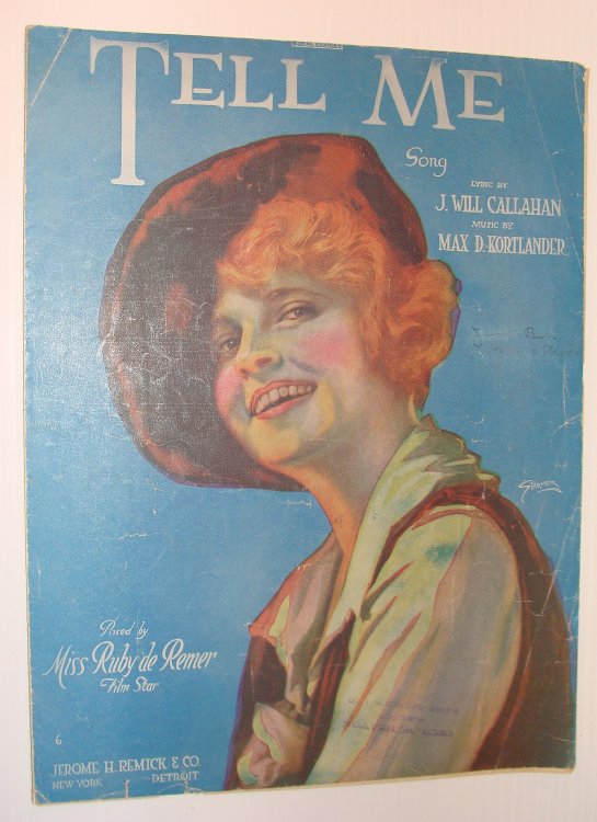 Tell Me: Sheet Music - Color Cover Portrait of Film Star Miss Ruby De Remer