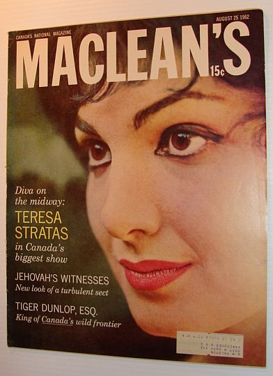 Image for Maclean's Magazine, August 25, 1962 - Teresa Stratas Cover Photo Maclean's Magazine, August 25, 1962 - Teresa Stratas Cover Photo