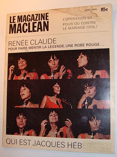 Le Magazine Maclean, Avril 1965 *RENEE CLAUDE - POUR FAIRE MENTIR LA LEGENDE, UNE ROBE ROUGE*