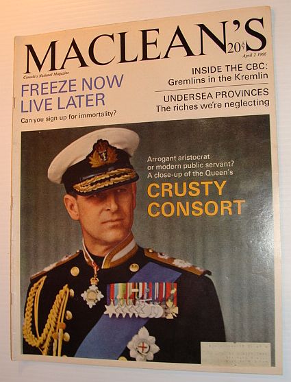 Maclean's Magazine, April 2, 1966 *COVER PHOTO OF PRINCE PHILLIP - THE CRUSTY CONSORT*