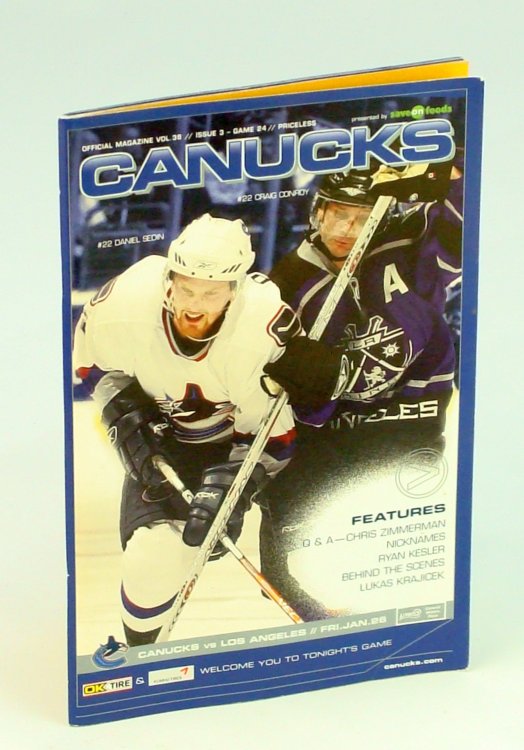 Vancouver Canucks Official Program Vol. 36, No. 3, 24 January 2007 - Daniel Sedin / Craig Conroy Cover Photo
