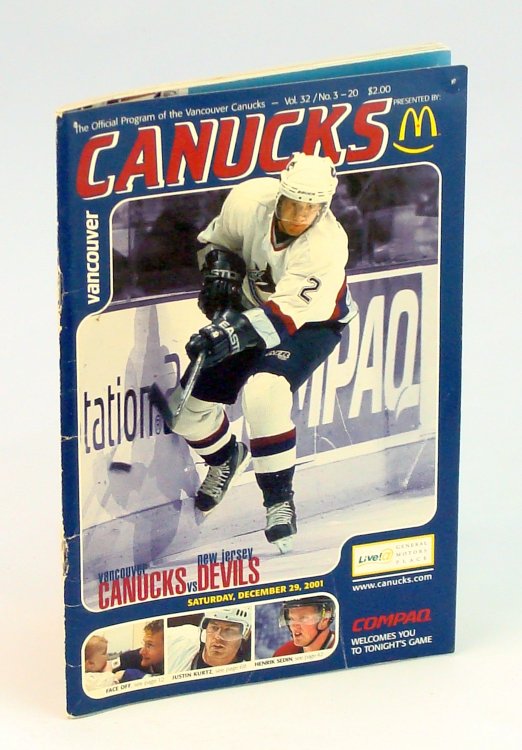 Vancouver Canucks Official Program Vol. 32, No., 19 December 2001 - Mattias Ohlund Cover Photo