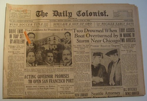 The Daily Colonist, Sunday June 24, 1934, Victoria, British Columbia Newspaper