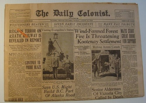 The Daily Colonist, Sunday August 12, 1934, Victoria, British Columbia Newspaper