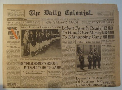 The Daily Colonist, Thursday August 16, 1934, Victoria, British Columbia Newspaper