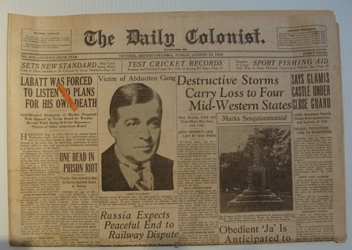 The Daily Colonist, Sunday August 19, 1934, Victoria, British Columbia Newspaper