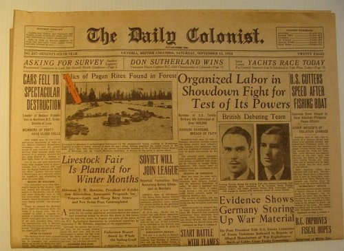 The Daily Colonist, Saturday September 15, 1934, Victoria, British Columbia Newspaper