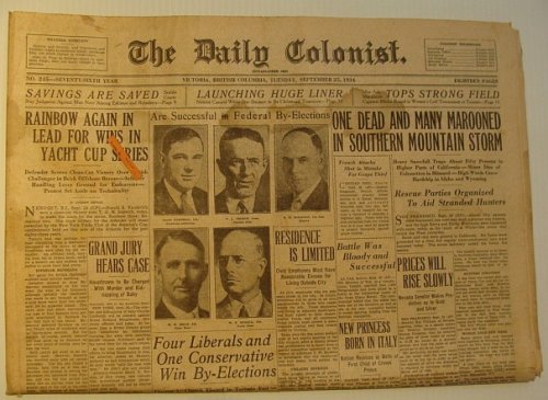The Daily Colonist, Tuesday September 25, 1934, Victoria, British Columbia Newspaper