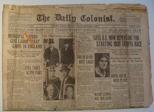 The Daily Colonist, Friday November 2, 1934, Victoria, British Columbia Newspaper