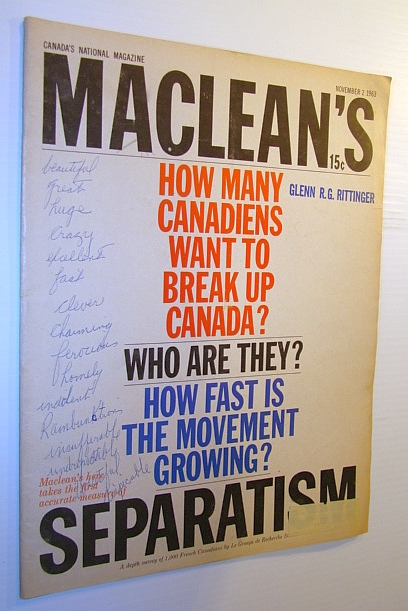 Maclean's Magazine, 2 November 1963 - Canadian Separatism
