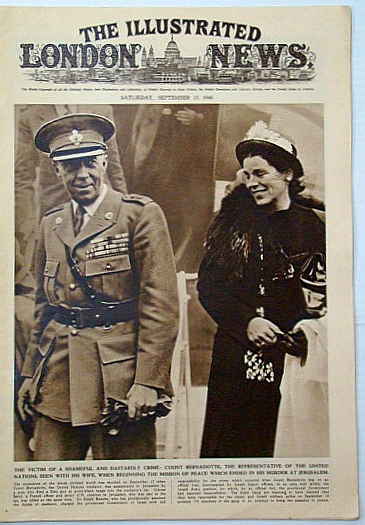 The Illustrated London News, Saturday, September (Sept.) 25, 1948: United Nations mediator Count Bernadotte Assassinated in Jerusalem