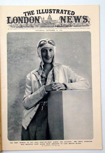 The Illustrated London News, September (Sept.) 12, 1936: Lovely Cover Photo Portrait of Aviator Mrs. Beryll Markham