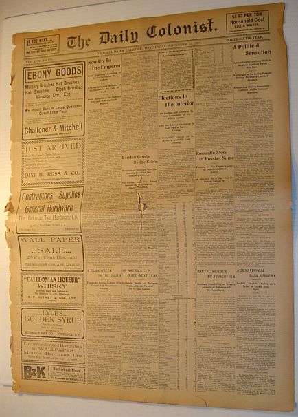 The (Victoria, British Columbia) Daily Colonist Newspaper: Wednesday, November 23rd, 1904 Issue