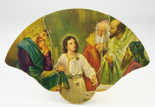 Frank H. Klie-Designed 3-Panel Folding Advertising Fan: Illustration Features Jesus Christ with Elders