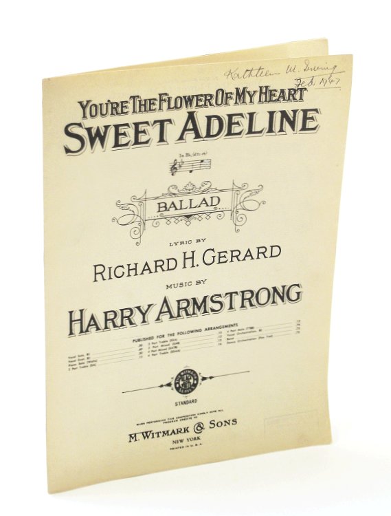 You're the Flower of My Heart Sweet Adeline: Sheet Music for Voice and Piano with Guitar Chords