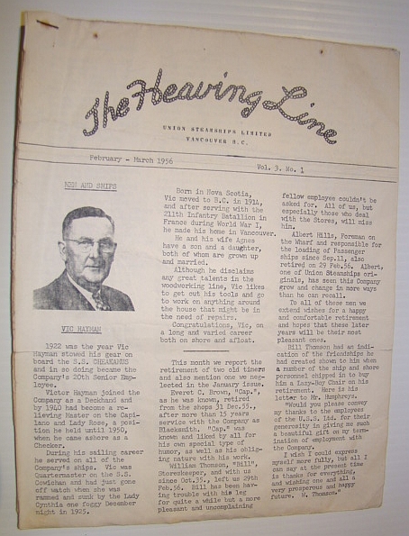 The Heaving Line - Union Steamships Limited Company Newsletter, February-March 1956, Vol. 3, No. 1