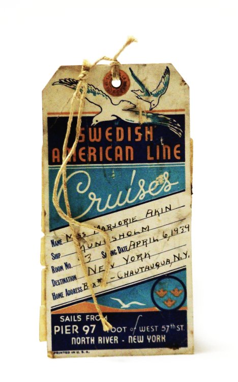 Swedish American Line 1939 Baggage Tag - Used on the MS Kungsholm Enroute to New York City
