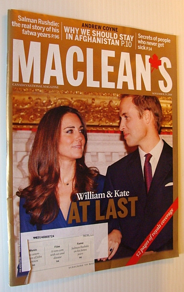Maclean's Magazine, 29 November 2010 - William and Kate Cover