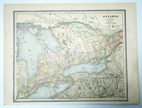 1889 Colour Map of the Province of Ontario, Canada
