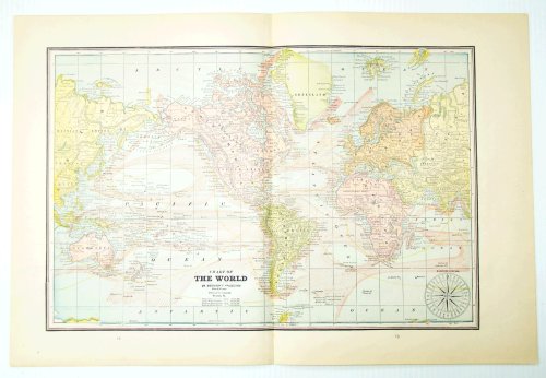 1889 Color Chart (Map) of the World on Mercator's Projection