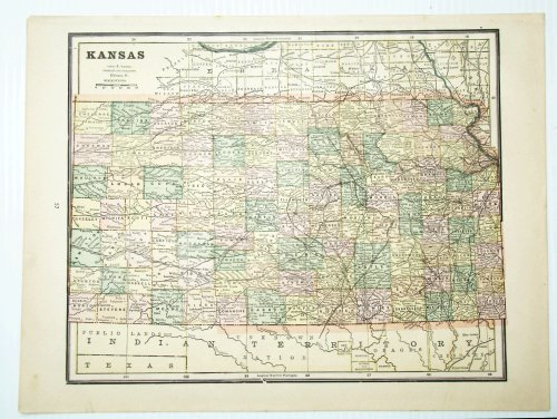 1889 Color Map of the State of Kansas