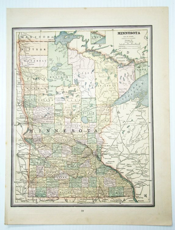 1889 Color Map of the State of Minnesota