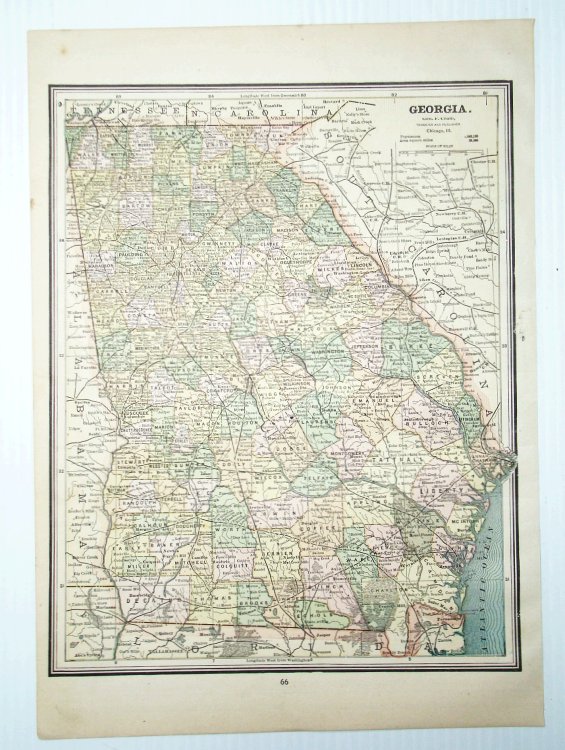 1889 Color Map of the State of Georgia