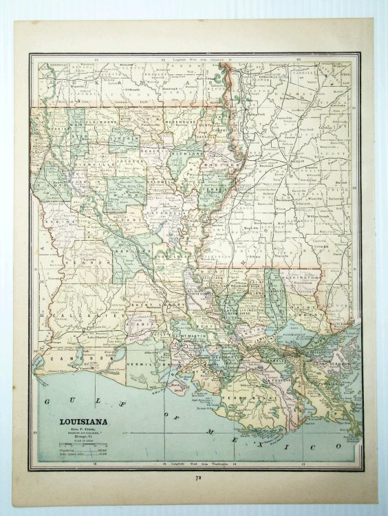 1889 Color Map of the State of Louisiana